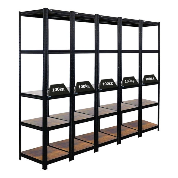 PROREGAL Mega Deal 5x Vintage Series Schwerlastregal Ragnar HxBxT 180x45x45cm Fachlast 100kg Vintagebraun-Schwarz, Steckregal, Garagenregal, Lagerregal