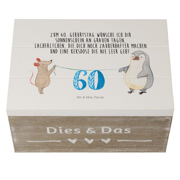 Mr. & Mrs. Panda 22 x 15 cm Holzkiste 60. Geburtstag Maus Pinguin - Weiß
