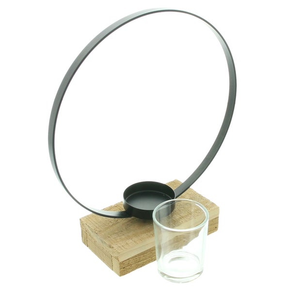 FRANK FLECHTWAREN | Windlicht Ring, METALL, GLAS, PINIE, 20 x 7 x 23 cm