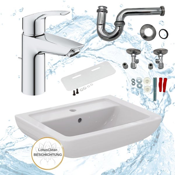 Waschtischarmatur Set mit Siphon, Eckventilen und Befestigungsmaterial