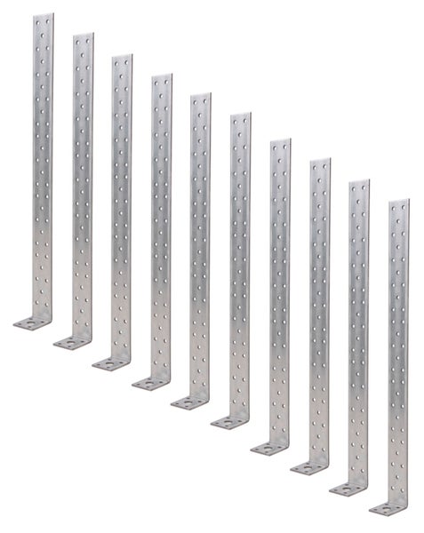 Set von verzinkten Lochplattenwinkeln in verschiedenen Längen für Holzverbindungen