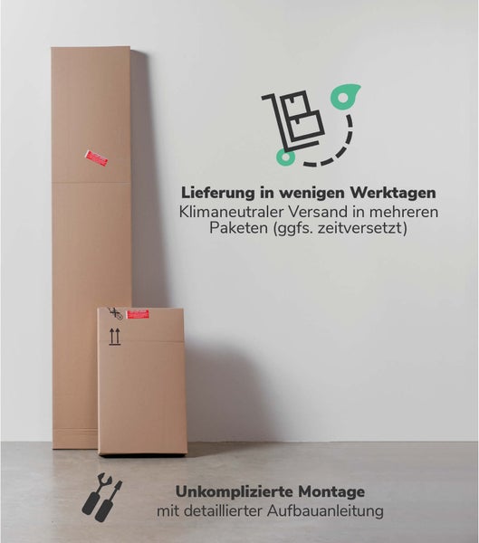 Pakete mit Informationen zu schneller Lieferung und einfacher Montage