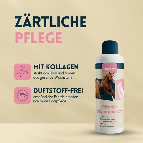 nimo® Pferde Shampoo sensitiv • ohne Duftstoffe und pH-Neutral für alle Rassen