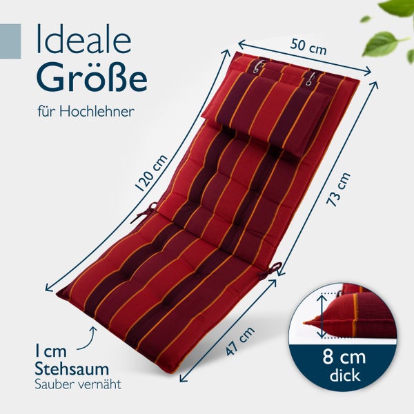 Gestreifte Auflage für Hochlehner mit Maßangaben
