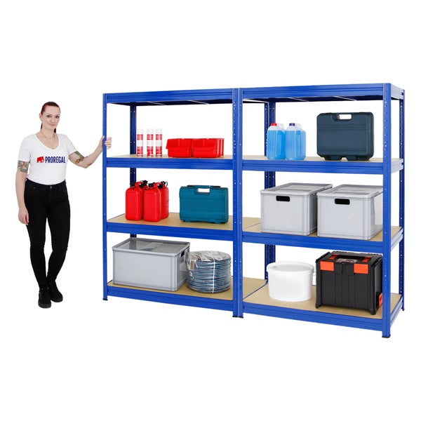 PROREGAL Mega Deal 2x Schwerlastregal Dino HxBxT 180 x 120 x 60 cm Fachlast 600 kg Blau