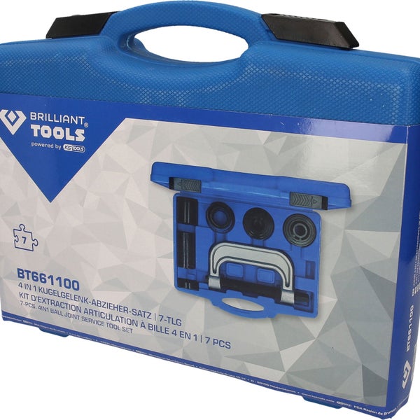 Kugelgelenk-Ausdrücker-Satz in blauem Koffer