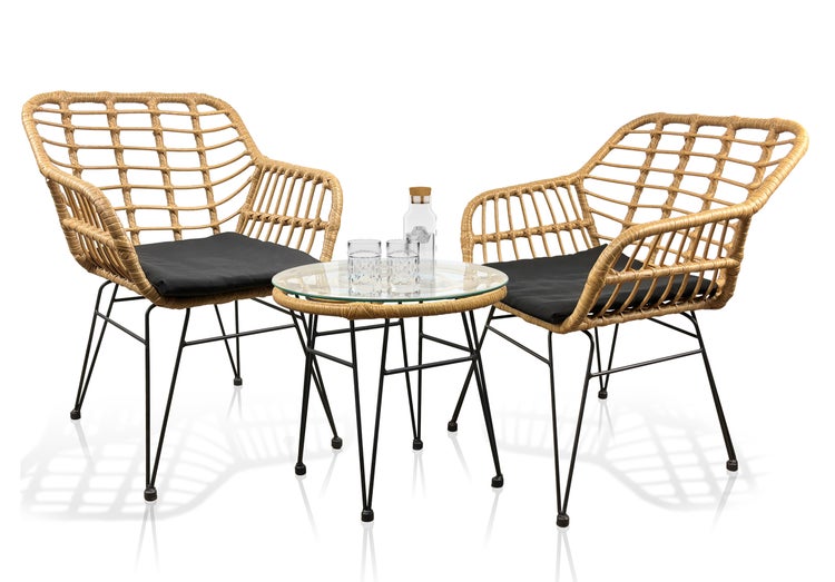 3tlg Bistroset Lounge Balkonset Sitzpolster Rattan