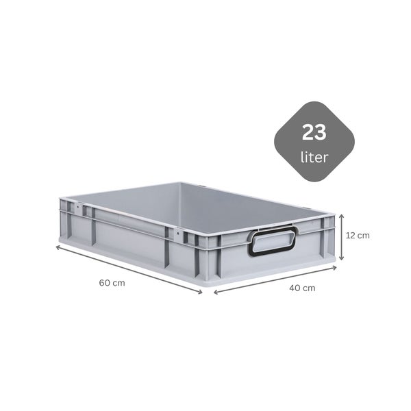 PROREGAL SparSet 10x Eurobox NextGen Color mit Auflagedeckel und Schiebeschnappverschlüsse, HxBxT 12x40x60cm, 23 Liter, Grau, Griffe schwarz geschlossen, Eurobehälter, Transportbox, Transportbehälter, Stapelbehälter