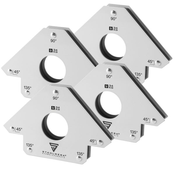 STAHLWERK Magnet-Schweißwinkel 45° x 90° x 135°, 34 kg / 75 lbs 4er Set