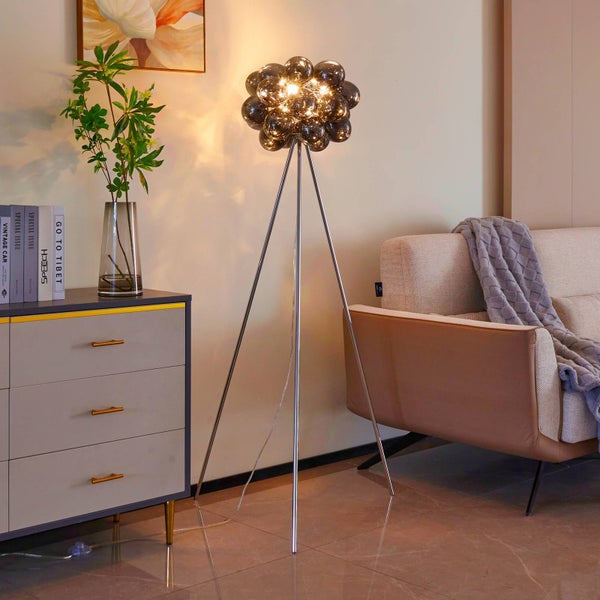 Lucande Stehlampe Diborah (Design, Modern) in Alu aus Glas (3 flammig G9) - Stehleuchte Standleuchte Floor Lamp Wohnzimmerlampe Wohnzimmerleuchte
