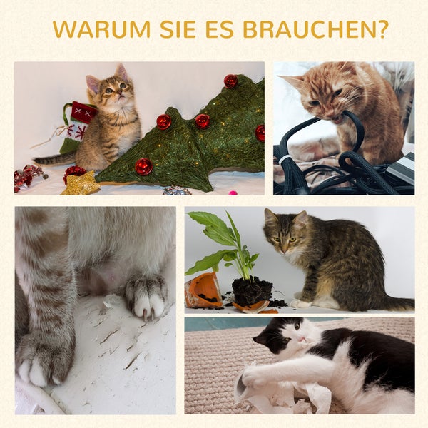 PawHut Kratzbaum, 114 cm hoch, Katzenbaum, mehrstöckiger Kletterbaum mit Katzenbett, Katzenhöhle, Katzenmöbel mit Kitzelsäule, Katzenkratzbaum für Katzen bis 5 kg, Eiche