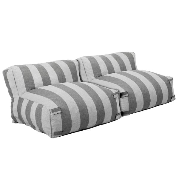Grau gestreiftes Lounge-Sitzsack-Sofa für den Innen- und Außenbereich.