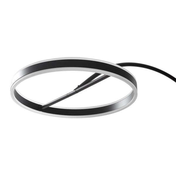 Schwarzer, ringförmiger LED-Lampenkopf aus Metall für Stehleuchten.