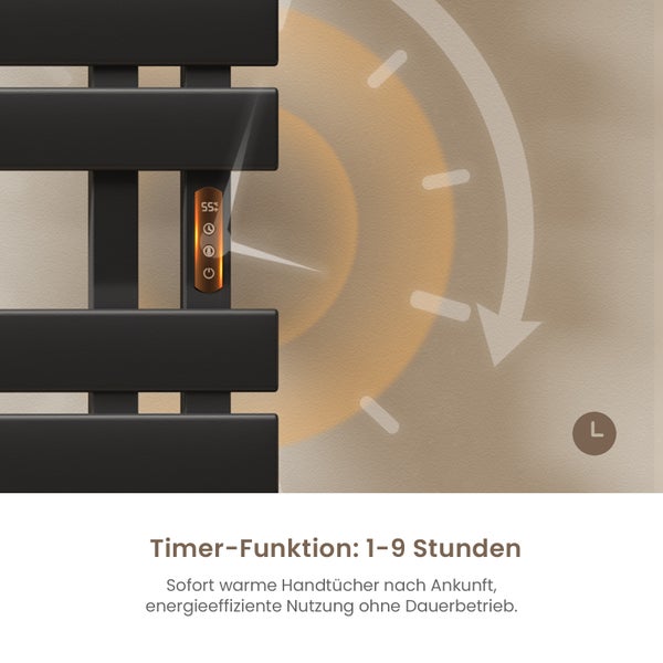 EMKE Elektrischer Badheizkörper 100x50 cm, Design-Handtuchheizkörper mit LCD-Display, Thermostat, Timer, Temperaturregelung, WiFi & App-Steuerung, 600W, Flachheizkörper für Bad, Matt Schwarz, Anschluss rechts