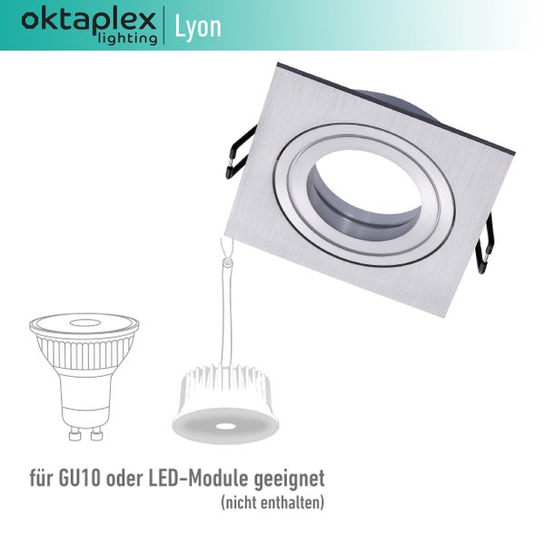 Lyon Einbauspot schwenkbar 6 Stück Alu gebürstet Deckenspots GU10 kompatibel flach 80 mm Lochmaß silber hochwertige Lichtlösungen