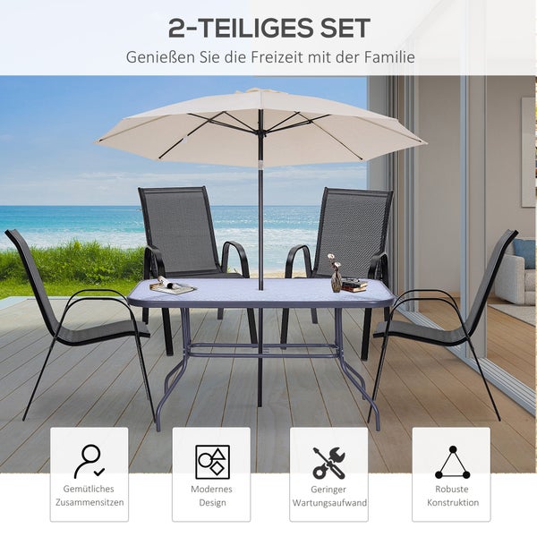 Outsunny 2er Set Gartenstuhl Stapelstuhl mit Armlehne Essstühle Garten Metall Mesh-Gewebe Schwarz 70 x 54 x 90 cm