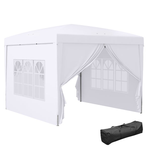 Outsunny Pavillon ca.3x3m, wasserabweisend Stabil Winterfest Pop-up Faltpavillon, UV Schutz 50+, Faltbar Partyzelt Gartenzelt mit 4 Seitenteilen Tasche Gartenpavillon für Camping Garten, Weiß
