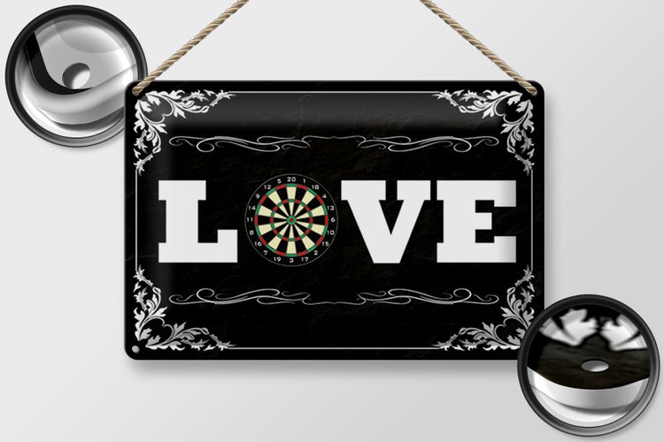 Blechschild Spruch 30x20cm Love Darts Wanddeko