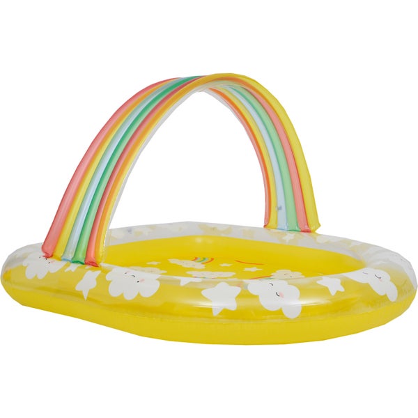 Aufblasbares Planschbecken für Kinder mit integriertem Sonnenschutz in Regenbogenform und Wolkenmotiv