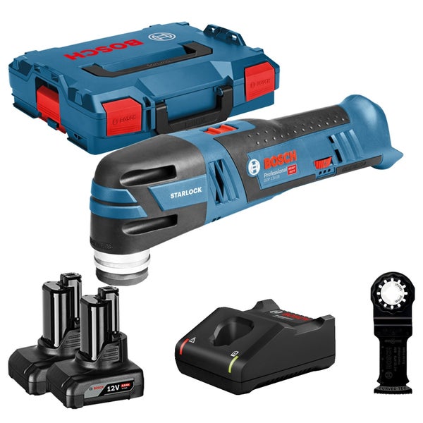 Bosch Multifunktionswerkzeug-Set mit L-Boxx, zwei Akkus, Ladegerät und Zubehör