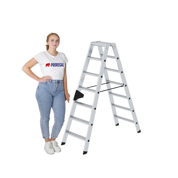 PROREGAL Stufen-Stehleiter Beidseitig Begehbar 2 x 7 Stufen