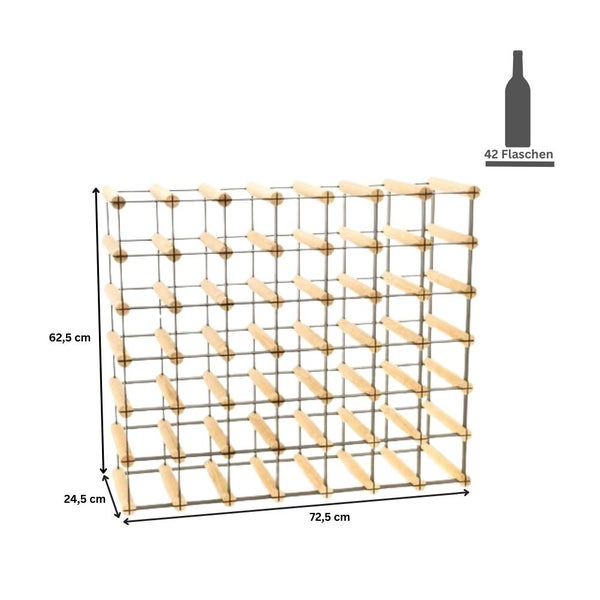 PROREGAL Modulares Weinregal Vinotega Mod Metal HxBxT 62,5 x 72,5 x 24,5 cm 7 x 6 Flaschen Massives Kiefernholz Braun Geölt