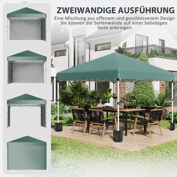 Outsunny Pavillon ca.3x3m, wasserabweisend Stabil Winterfest Pop-up Faltpavillon mit 2 Seitenwänden, UV Schutz 30+, Faltbar Partyzelt Gartenzelt mit Tasche, Gartenpavillon für Camping, Grün