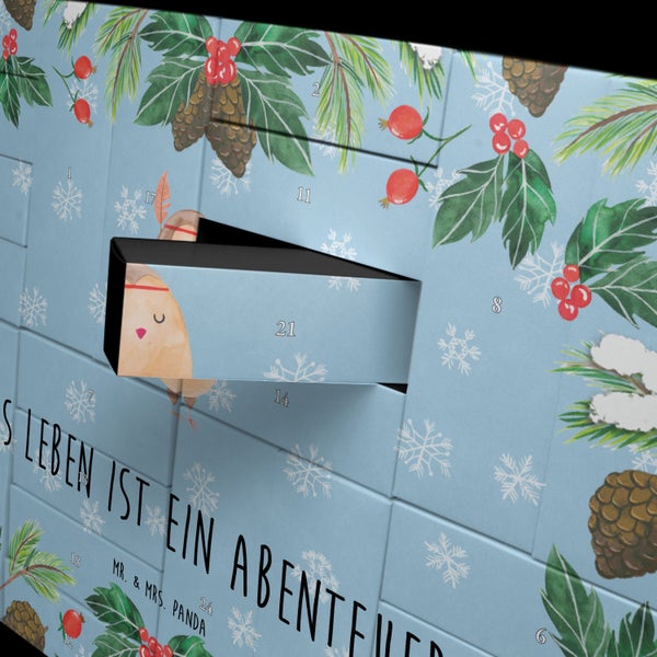 Mr. & Mrs. Panda Befüllbarer Adventskalender Eule Federschmuck - Blau Pastell