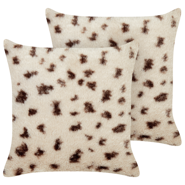 Dekokissen 2er Set KASRA Webpelz 45 x 45 cm Hellbeige Abstraktes Muster
