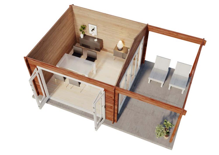 Beige Pavillon-Dachplane als Ersatzteil in Gartenlandschaft