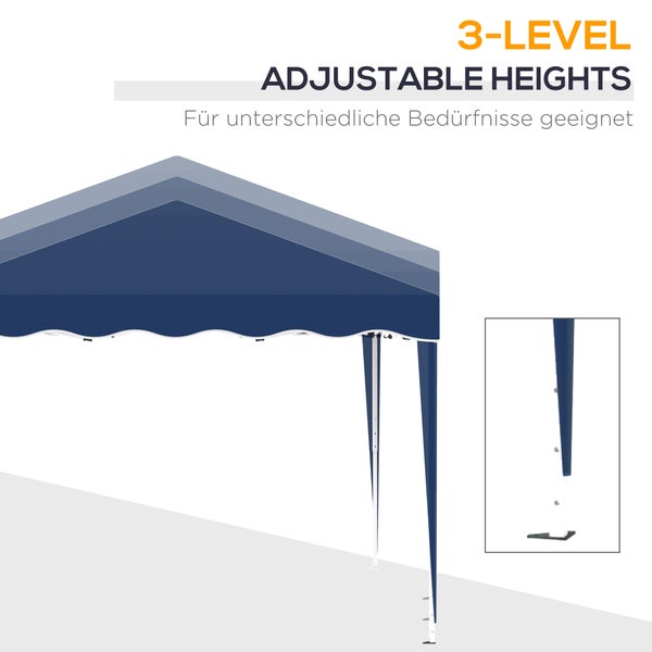 Outsunny Faltpavillon, faltbar, höhenverstellbar, mit Transporttasche, UV-Schutz, 3 x 3 m, Stahl, Oxford, Blau