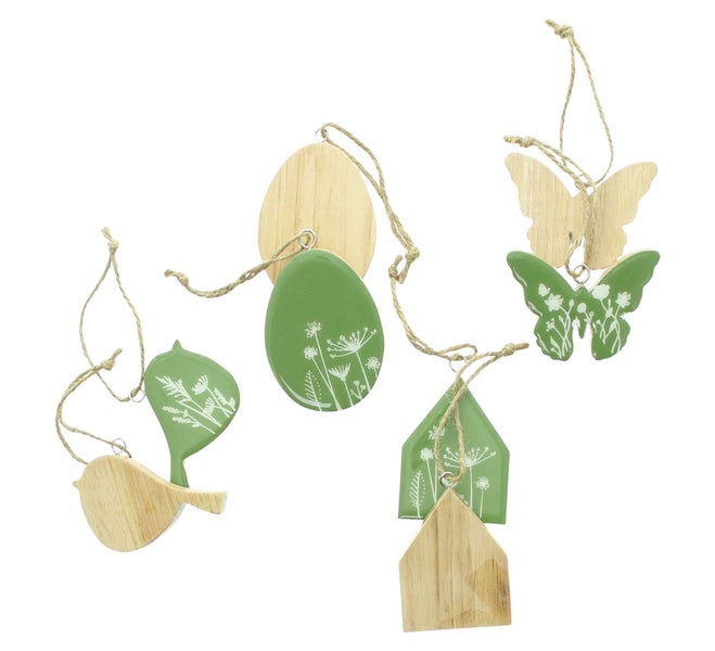 FRANK FLECHTWAREN | Hänger Frühling, 8er Set, HOLZ, JUTE, 8 x 5,5 cm, 8 x 5,5 cm, 5,5 x 7,5 cm, 6 x 8 cm