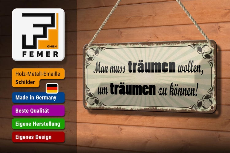 Blechschild Spruch 27x10cm muss träumen wollen um zu können Dekoration