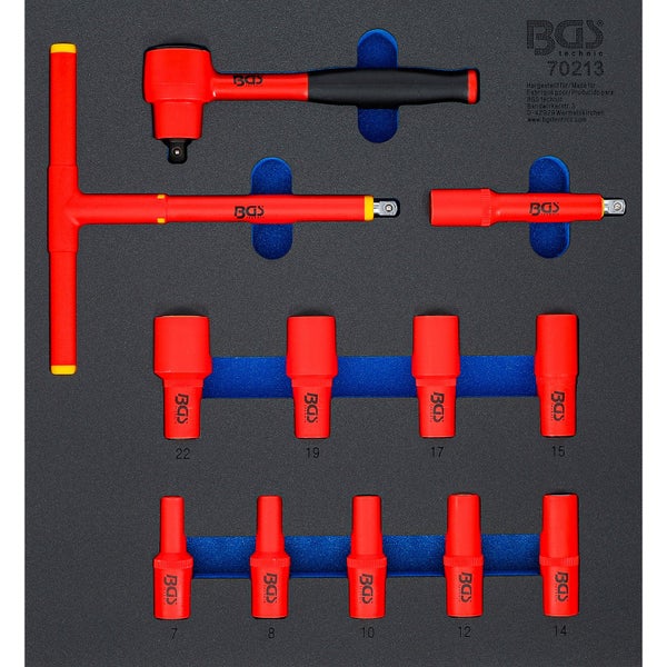 BGS Werkstattwageneinlage 2/3: VDE-Steckschlüssel-Satz Antrieb Innenvierkant 10 mm (3/8) SW 7 - 22 mm 12tlg. - 70213