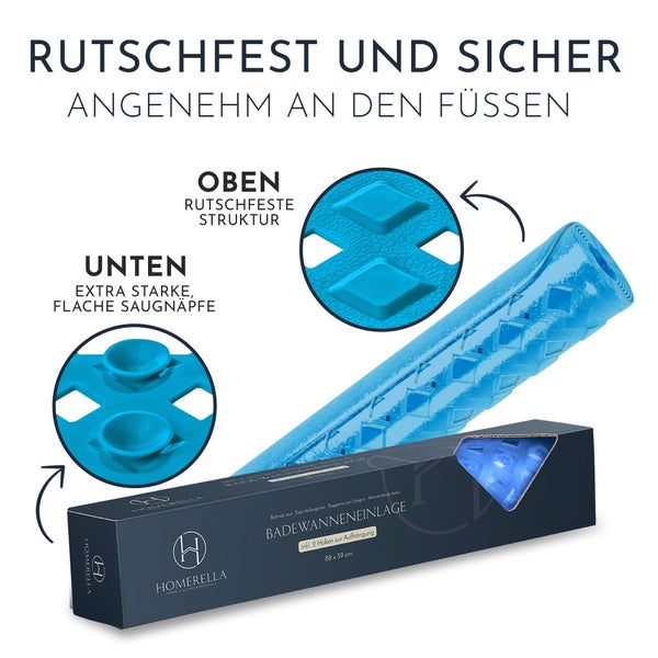 Homerella Badewannenmatte rutschfest Hautsensitiv 88x39cm, INKL. AUFHÄNGUNG | Antirutschmatte Badewanne BPA frei | Duschmatte schimmelresistent & maschinenwaschbar | Badematte rutschfest