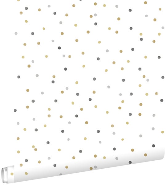 ESTAhome Tapete Punkte Gold, Hellgrau und Dunkelgrau - 53 cm x 10.05 m - 139050