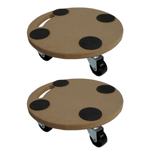 PROREGAL Transportroller 4 Rollen Rund HxBxT 11x30x30 cm Traglast 100kg MDF Holzplatte 2 Stück