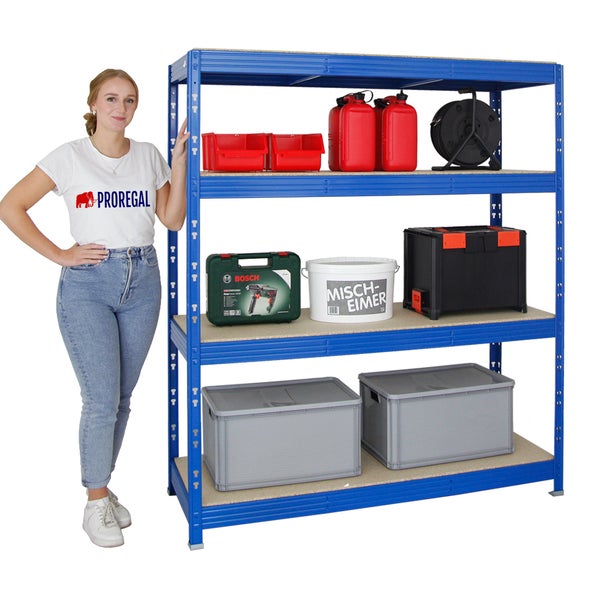 PROREGAL Profi Schwerlastregal Rhino HxBxT 180 x 160 x 60 cm 4 Spanplatten-Ebenen 16mm Fachlast 500 kg Blau