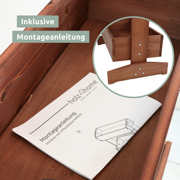 holz4home Hochbeet mit 3 Ebenen inkl. Gartenvlies & Handschuhe