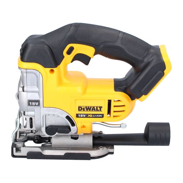DeWalt 18 Volt Akku-Stichsäge mit Bügelgriff, Staubabsaugungsanschluss und verstellbarem Pendelhub.