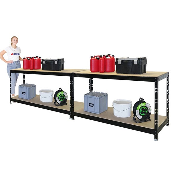 PROREGAL Mega Deal 2X Werkbank Tiger | 300 kg pro Fachboden | HxBxT 90x140x60cm | Schwarz