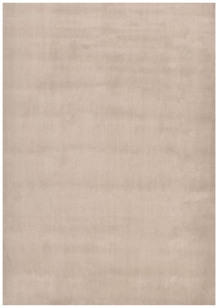 Rechteckiger, unifarbener Kurzflorteppich in Beige.