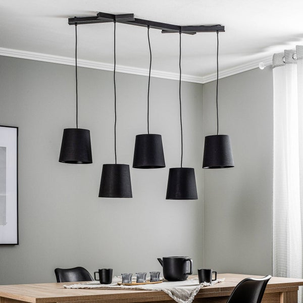 Lucande Pendelleuchte Thamila (Modern) in Schwarz aus Textil (5 flammig, E27) - Hängeleuchte Esstischlampe Hängelampe Wohnzimmerleuchte