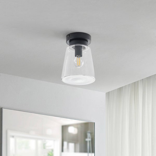 Lindby Deckenlampe Carmalin (spritzwassergeschützt (Modern) in Schwarz aus Metall (1 flammig, E14) - Bad Deckenleuchte Lampe Wohnzimmerleuchte