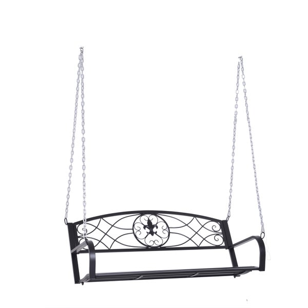 Outsunny Hollywoodschaukel, 2-Sitzer Gartenschaukel mit Ketten, 132 x 63 x 58 cm, Metall, Schwarz