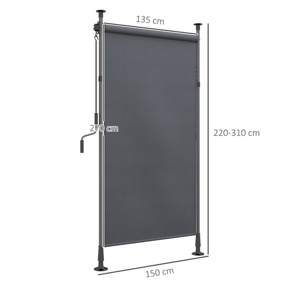 Outsunny Senkrechtmarkise mit Sonnenschutz, Balkonrollo, 150L x 220-310H cm, Aluminium, Polyester, Dunkelgrau