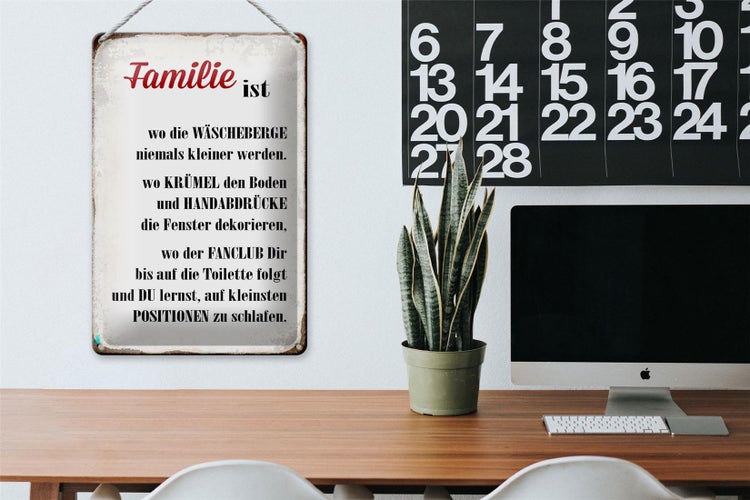 Blechschild Spruch 20x30cm Familie ist wo die Wäscheberge
