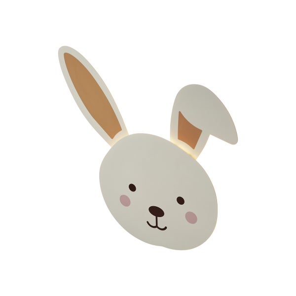 Wandleuchte in Form eines Hasenkopfes für das Kinderzimmer mit indirekter LED-Beleuchtung.