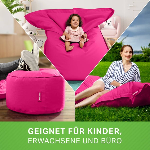 Green Bean 2er Set XXL Sitzsack inkl. Pouf fertig befüllt mit EPS-Perlen - Riesensitzsack 140x180 Lounge Sitz-Kissen Bean-Bag Chair  - Pink