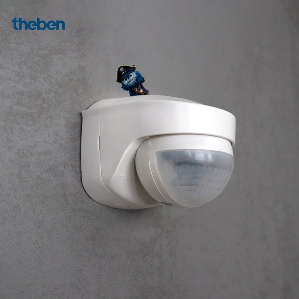 Theben 1030206 PIRA TO AP Bewegungsmelder für den Außenbereich, IP 55, Erfassungsbereich halbrund 180°, bis 12 m, Nachlaufzeit 5 s - 15 min, Wandmontage Aufputz, Exit-On, Unterkriechschutz